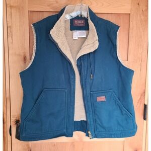 Forge XL Canvas Work Wear Barn Chore Vest Blue Sherpa Lined Farm Ranch Utility